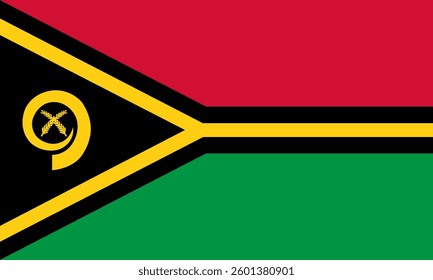 Classic flag Vanuatu. Official flag Vanuatu with size proportions and original color. Standard color and size. Independence Day. Banner template. National flag Vanuatu with coat arms.