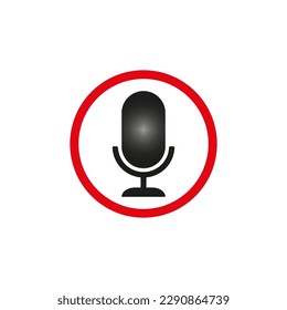 Classic flat icon with microphone red circle. Vector illustration.