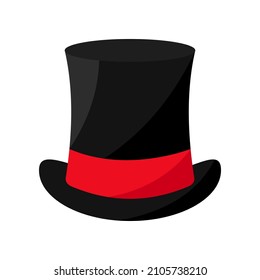 Classic flat illustration with top hat. Magic top hat in classic style. Isolated vector illustration.