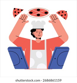 Classic flat style icon of pizza chef