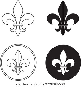 Classic fleur-de-lis symbol vector set in outline and solid variations for design isolated on white background