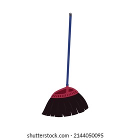 Classic Floor Broom or Palm Fiber Broom icon vector illustration in blue and red. Popular household cleaning tool in trendy flat cartoon design style. Editable graphic resources for many purposes.
