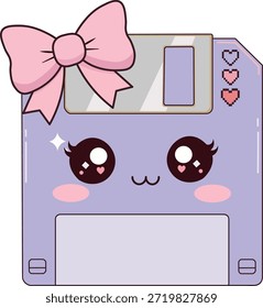 Disquete clásico vestido con un lazo azul, ojos brillantes, sonrisa alegre y superficie brillante que trae de vuelta los rituales de ahorro de computadoras de los años 90. Guardar Los entusiastas de la tecnología de la generación Z disfrutan de esta linda visión del almacenamiento digital temprano, especialmente para las ideas de "mi corazón" del Día de San Valentín. Adecuado para notas de amor friki, pegatinas de arco, impresiones de decoración de oficina, camisetas nerd, pieles de computadora portátil, pantallas de computación retro, conjuntos de iconos y tecnología de mezcla de contenido con emoción. El detalle de la cinta suaviza el aspecto tecnológico, atrayendo a aquellos que recuerdan los íconos floppy y ahora los mezclan con temas cariñosos.