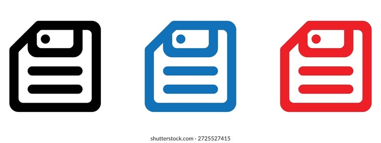 Classic floppy disk icon set symbolizing save function in digital interfaces