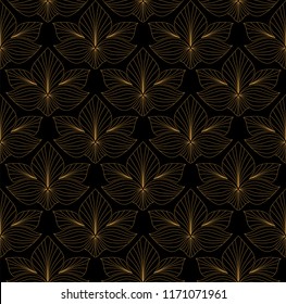 Classic floral art deco seamless pattern. Geometric stylish ornament with leaves. Vector antique texture.
