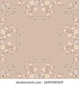 Classic Floral Border Pattern in Soft Neutral Tones for Fashion Fabric and Accessories