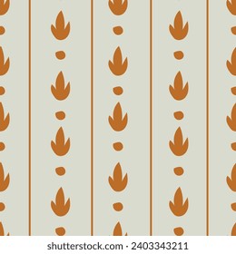 Klassische Blumenkomposition mit gerade vertikalen Linien und blühenden Blumen. Blätter und Blätter, Stiele und dekorative Punkte. Nahtloses Muster, Bildschirmhintergrund oder Hintergrunddruck. Vektorgrafik im Flachstil