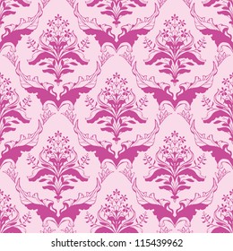 Classic floral damask seamless wallpaper in pink
