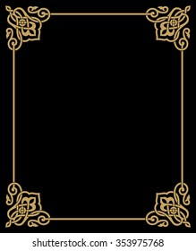 Classic Floral Frame. Elegance Background with Text input area in a center. Ocher on black background