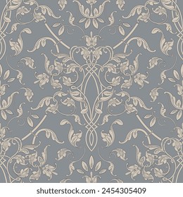 Classic floral ornament. Blue seamless pattern.