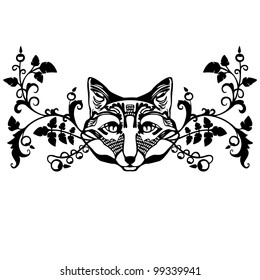 Classic floral ornament element with fox head