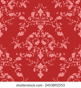 Classic floral ornament. Red seamless pattern.