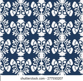 classic floral pattern of blue background white flowers  of carnations 
