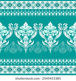 classic floral pattern green blackgroud gometric border perfect for wallpaper, textile, invitation.