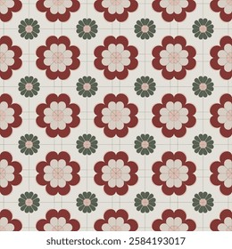 Classic Floral Tile Seamless Pattern in Soft Pink and White