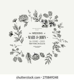 Classic Floral Vintage Wedding Invitation. Vector illustration