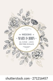 Classic Floral Vintage Wedding Invitation. Vector illustration