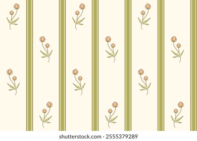 Classic floral wallpaper illustration with stripes - botanical seamless pattern design vector