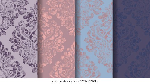 Classic flourish ornamented pattern Vector set collection. Victorian Royal texture. Flower decorative design. Trendy color decors