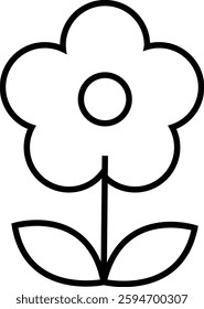 Classic Flower Icon with Transparent Background – Line icon of a flower with rounded petals representing florals and decorative gardening.