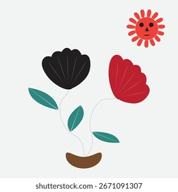 Clássico flores doodle estilo - boho decor casa botânica para cartaz de pintura de parede interior.