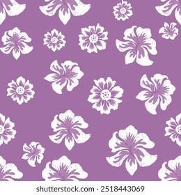 Classic flowers Seamless Pattern. Floral pattern purple, white background. Vector Illustration for Elegant Textile Design. Carpets, shirts, pants, vests, seat cushions, cushions, silk