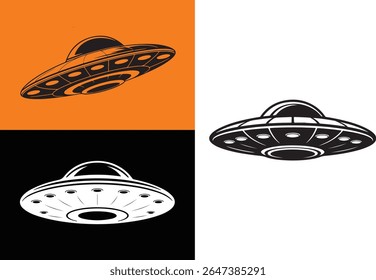 Clássico Flying Saucer UFO Ícone Set com Retro e Moderno Designs