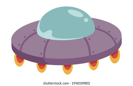 Classic flying saucer. UFO spaceship in cartoon style
