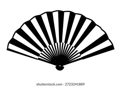 Ilustración vectorial de abanico de mano plegable clásica que representa el patrón tradicional japonés de accesorios de papel en blanco y negro silueta elemento de Diseño gráfico ilustración