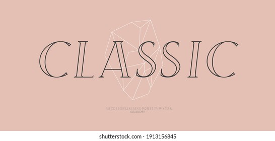 Classic font sans serif italic style trendy typography letters and number. Uppercase and lowercase letters. Elegant luxure alphabet for promotion, video, decoration, logo, poster, book, printing.