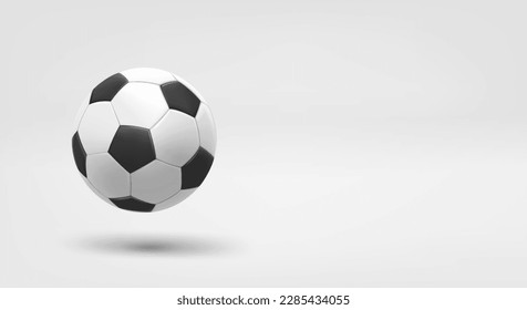 Balón de fútbol clásico. Banner vectorial 3d con espacio de copia