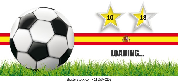 Classic football in the grass on the spanish flag and 2 stars progress bar. Eps 10 vector file.
