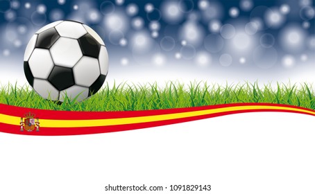 Classic football in grass with spanish flag on the bokeh background. Eps 10 vector file.