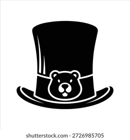 Silhueta de chapéu superior formal do cavalheiro clássico com mascote urso crachá cabeça ilustração vintage circo palco artista símbolo