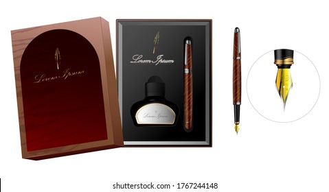 classic fountain pens set, vector