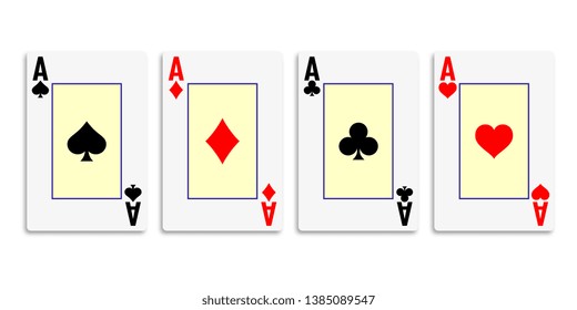 Classic four aces on white background. Vector illustration.