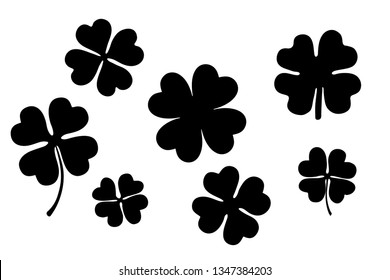 Classic four- leaf silhouettes set individual elements, icons, logo design, scrapbooking graphics on white background