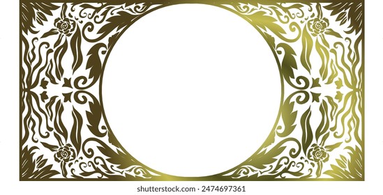 Classic frame or background with carved illustrations of flowers and plants in dark gold color