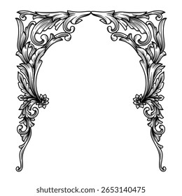 Classic frame with floral vintage ornament. Hand drawn gothic frame decoration with baroque filigree engraved ornamental. Antique arabic islamic arc  decoration