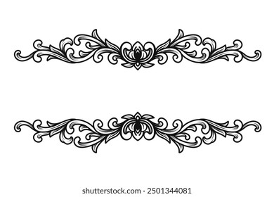 Classic frame, Vintage border Baroque element. Arabesque frame engraving ornament. Flourish ornament leaf engraved retro pattern decorative design. Black and white filigree calligraphy vector isolated