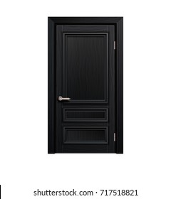 classic framed molded entry black wooden door isolated on white background. realistic 3d vector illustration 