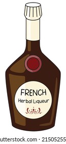 Classic French Herbal Liqueur in a bottle. Doodle cartoon hipster style vector illustration isolated on white background. Good for party card, posters, bar menu or alcohol cook book recipe.