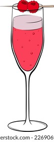 Classic French Kiss cocktail with fresh raspberry. Sparkling wine with raspberry liquor vector illustration