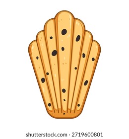 Clásica galleta de madeleine francés con forma de concha y chips de chocolate, irresistible petite cake para la hora del té, bocadillo de panadería o postre, aislado en blanco, tiro de estudio