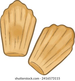 Classic french madeleine cookies. Cartoon homemade delicious biscuits, sponge shell-shaped cakes flat vector illustration