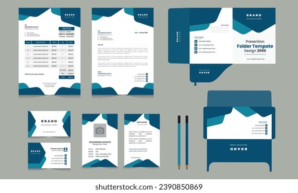 Classic full stationery template design. Editable vector illustration: Business card, invoice, Id card, envelope, letterhead, pen etc.