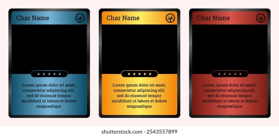 classic game card frame template with blue, gold and ruby colors, for card game template