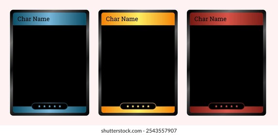 classic game card frame template with blue, gold and ruby colors, for card game template