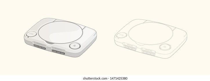 Classic game console vector illustration. Retro game console in 3d flat design. Classic color and monochrome version of illustration.