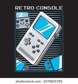 Classic Gameboy Console in Cartoon Vector Illustration for T-Shirt Design